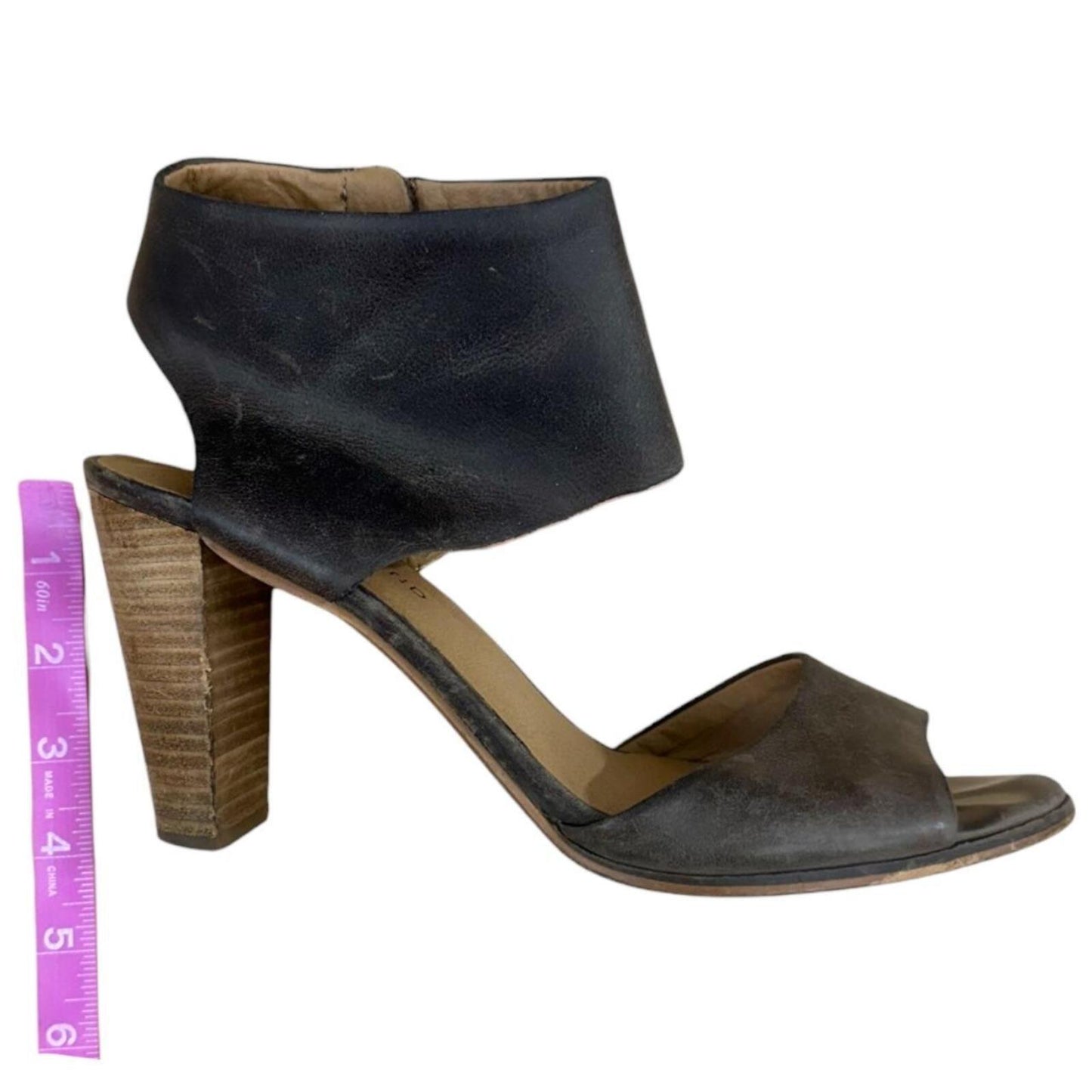 Lucky Brand Jaylin Ankle Cuff Sandals Brown Taupe Distressed Leather Block Heel