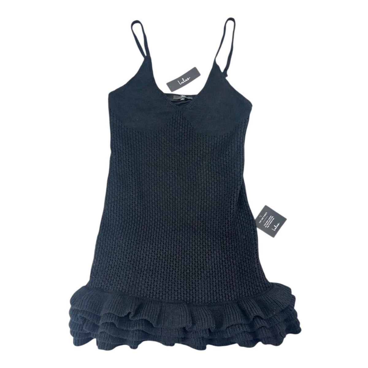 NWT Lulus Black Crochet Ruffled Mini Dress Bohemian