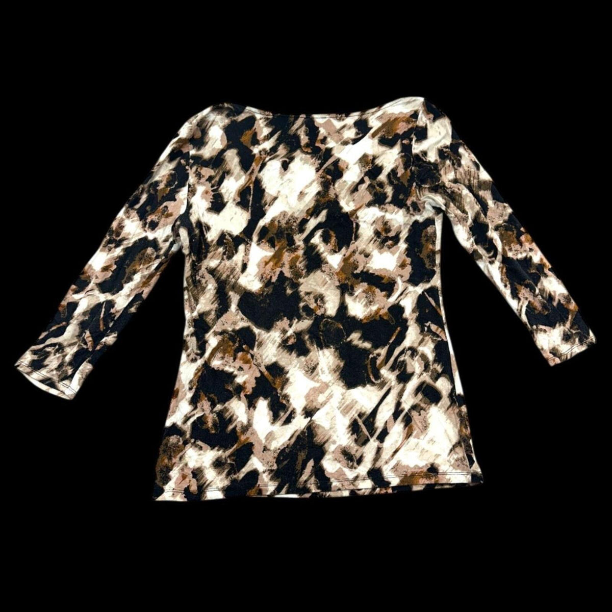 Ann Taylor Long Sleeve Boat Neck Blouse in Abstract Animal Print Brown Y2K