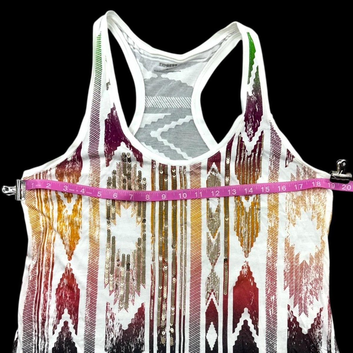 Express Multicolor Sequin Racerback Tank Top Large Bohemian Indie Y2K Festival