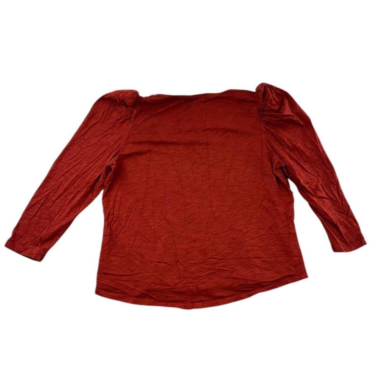 Chico's Red V Neck Top with Ruched Sleeves Bohemian Coquette