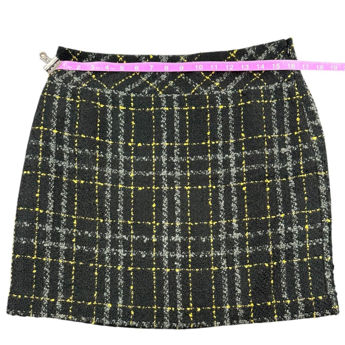 Ann Taylor LOFT Plaid Tweed Pencil Skirt Black Gray Yellow Classic