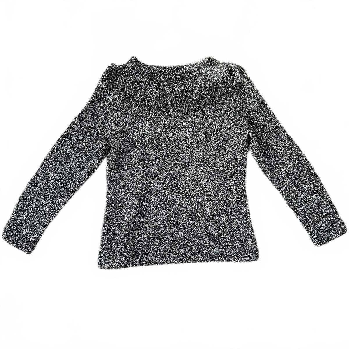 Ronni Nicole by Ouida Gray and Black Sweater with Ruffle Shoulder Detail Casual
