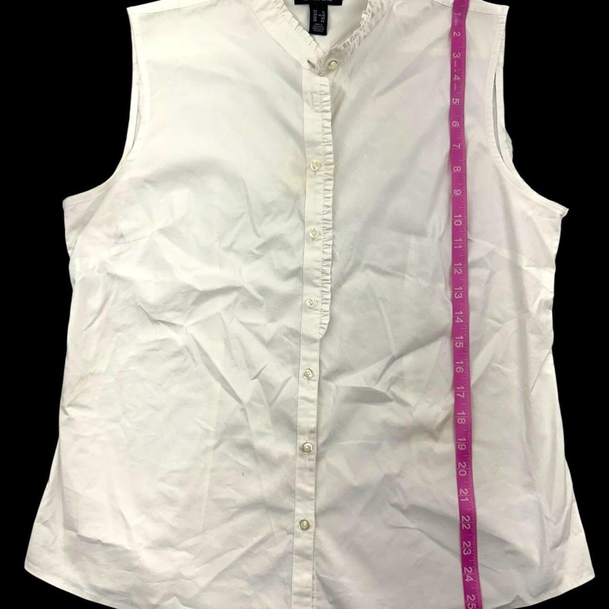 Lands' End White Sleeveless Button Up Shirt with Ruffle Collar