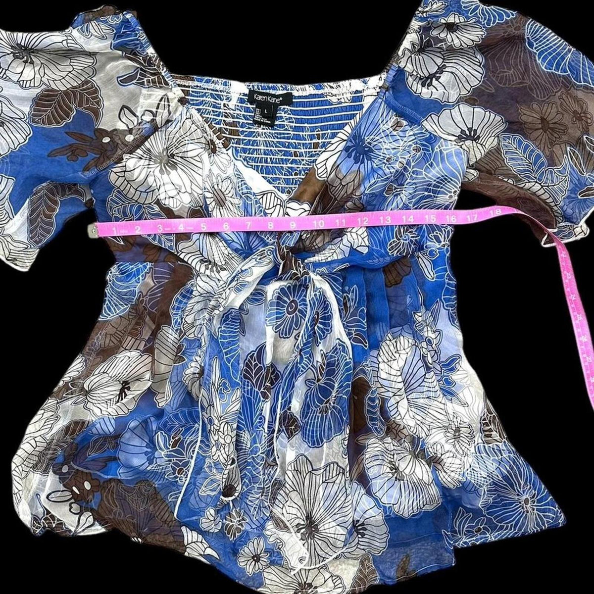 Karen Kane Floral Silk Tie Front Top Size Large