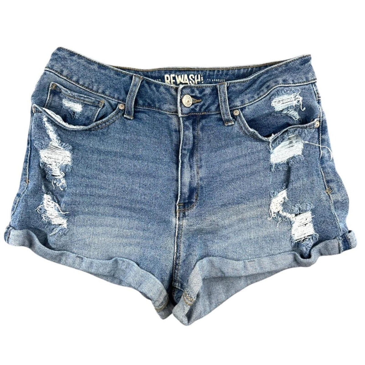 Rewash Los Angeles Distressed Denim Shorts Light Blue Y2K Skater Bohemian