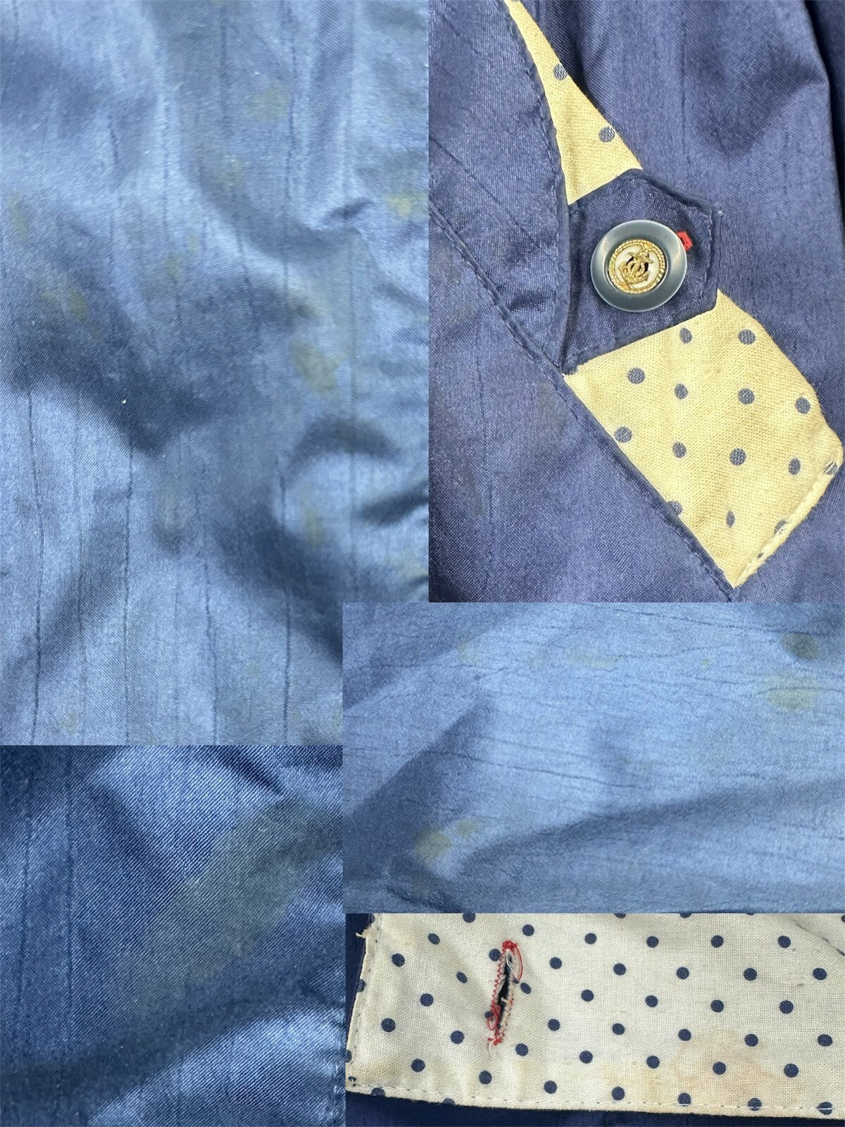 Rothschild Vintage Navy Blue Trench Coat with Polka Dot Lining