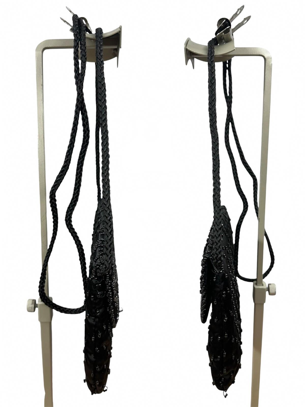 Vintage Style Black Beaded Evening Bag with Braided Strap