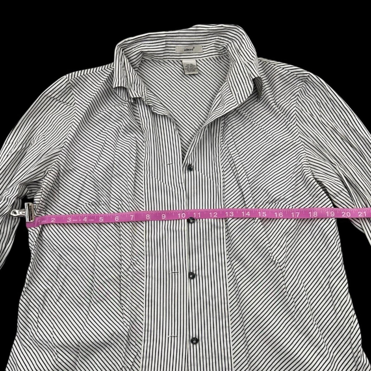 Vintage Edward Black and White Striped Cotton Shirt Classic Preppy Button Up