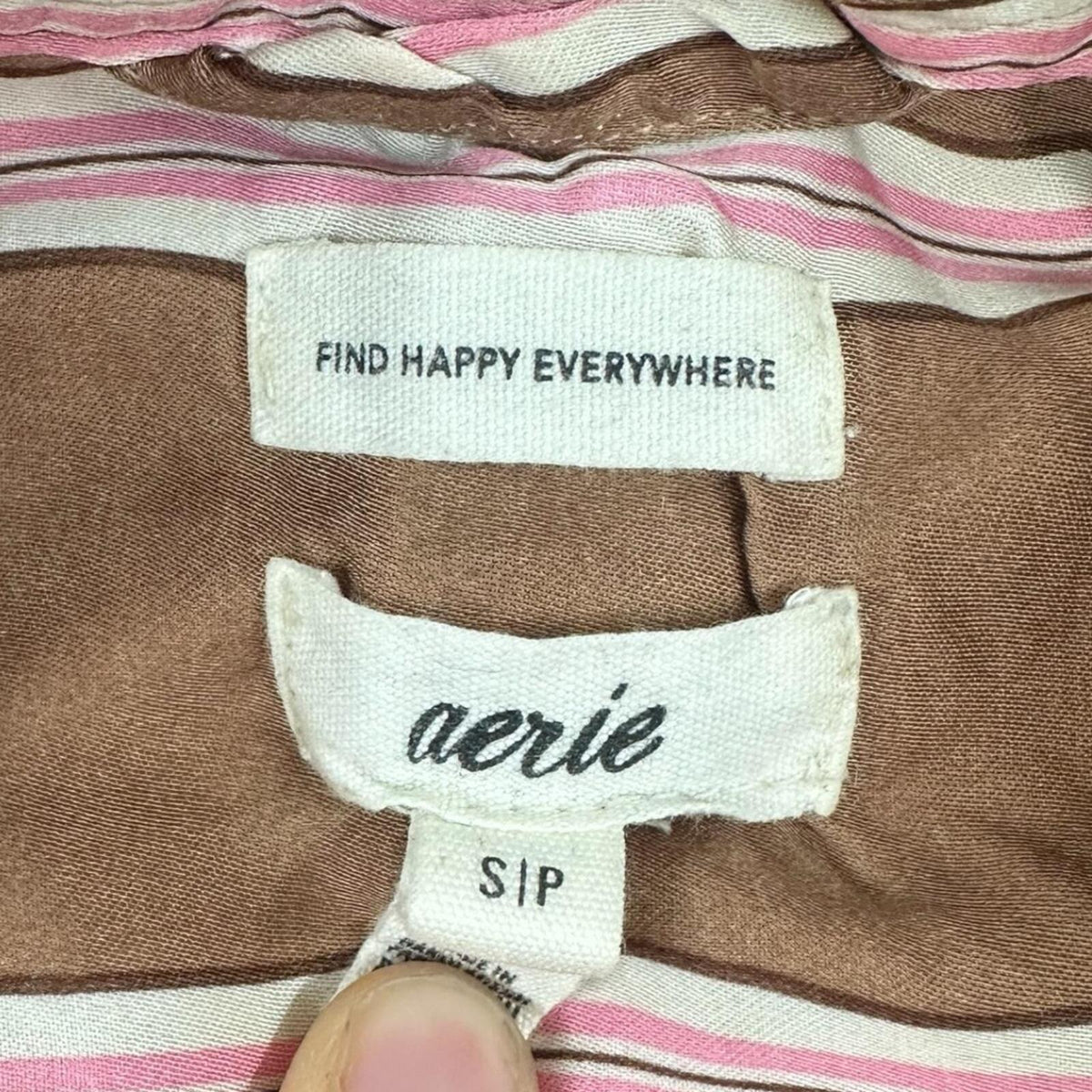 Aerie Satin Striped Button Down Blouse in Mocha Brown 90s Inspired