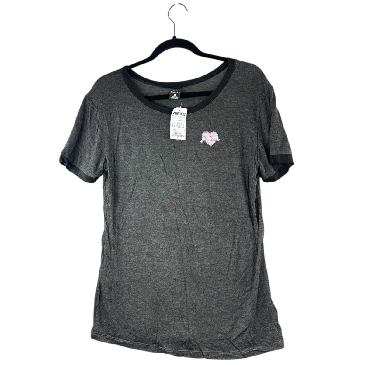 NWT Empyre Grey Graphic Tee with Not Yours Heart Patch