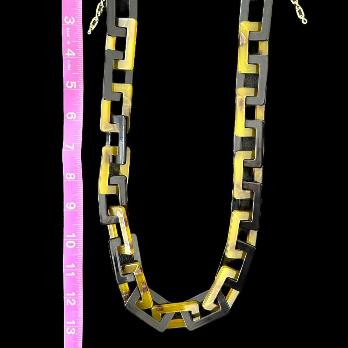 Bold Geometric Resin Chain Necklace with Gold Tone Chain