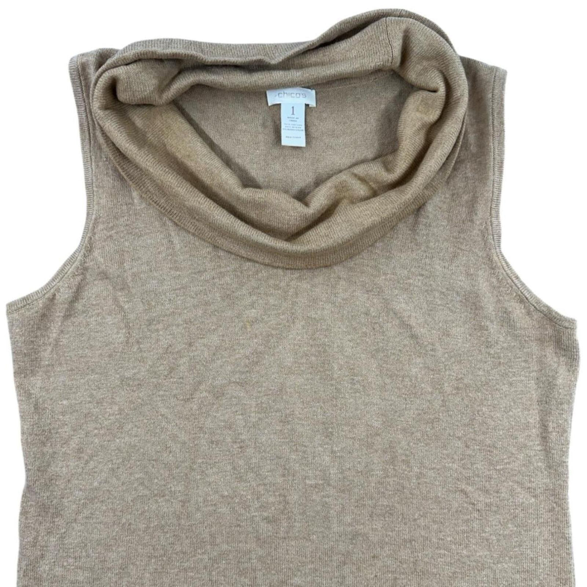 Chico's Tan Sleeveless Cowl Neck Sweater Soft Cotton Nylon Rabbit