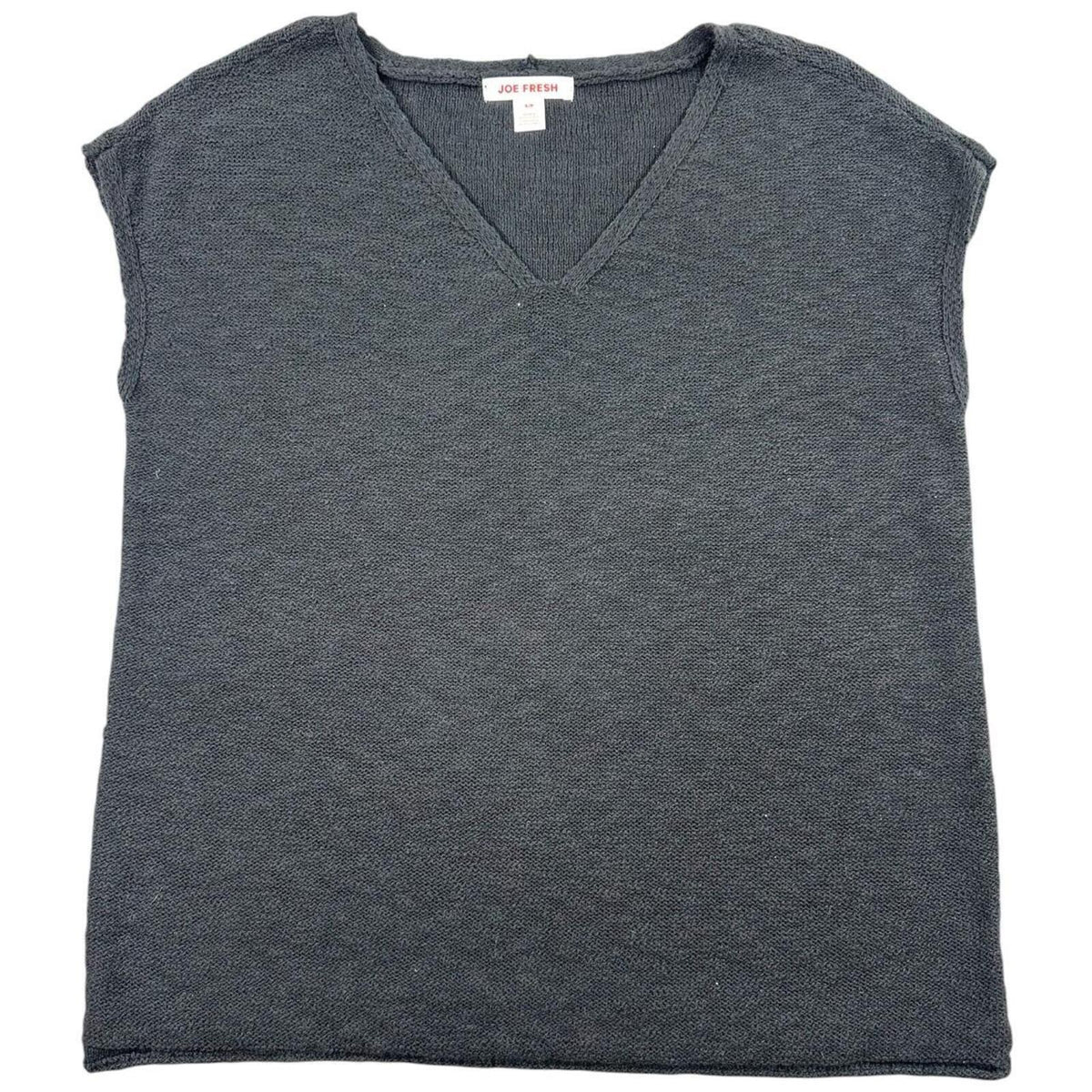 Joe Fresh Black Knit Top V Neck Cap Sleeve Sweater Vest Minimalist Y2K
