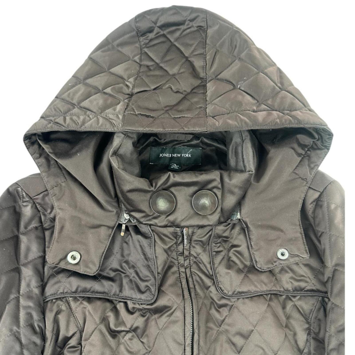 Jones New York Dark Brown Diamond Quilted Jacket Classic Preppy