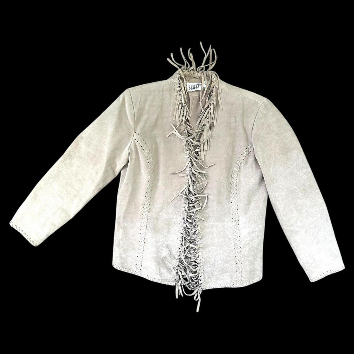 Chico's Taupe 100% Leather Fringe Jacket Bohemian Western