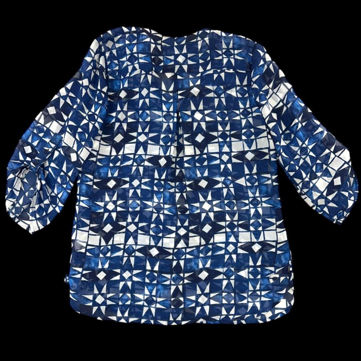 Fred David Geometric Blue and White Blouse Bohemian Casual Preppy