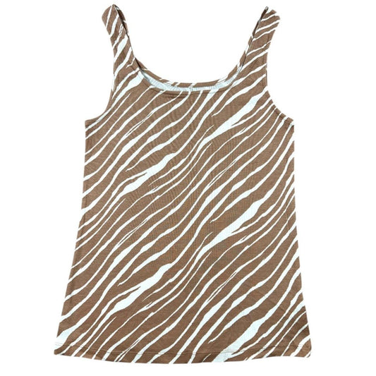 A New Day Zebra Print Tank Top Ribbed Scoop Neck Brown White Y2K Bohemian