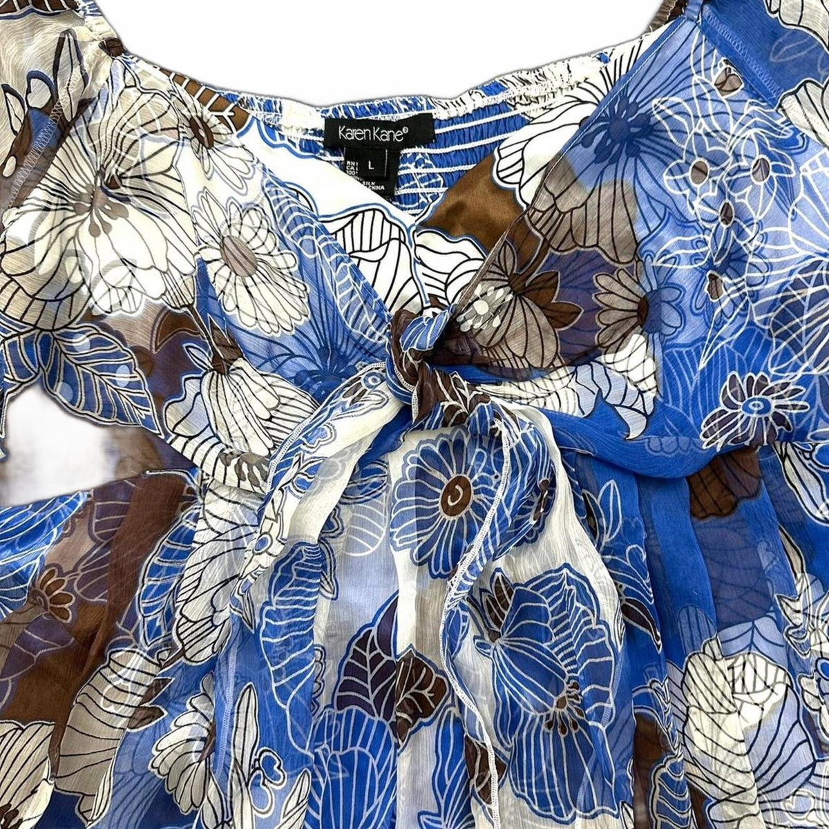 Karen Kane Floral Silk Tie Front Top Size Large