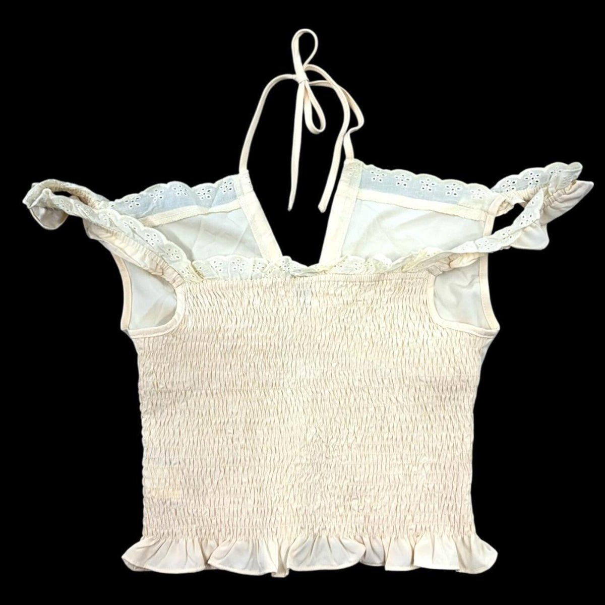SHEIN Cream White Halter Crop Top with Lace Detailing Bohemian Fairycore