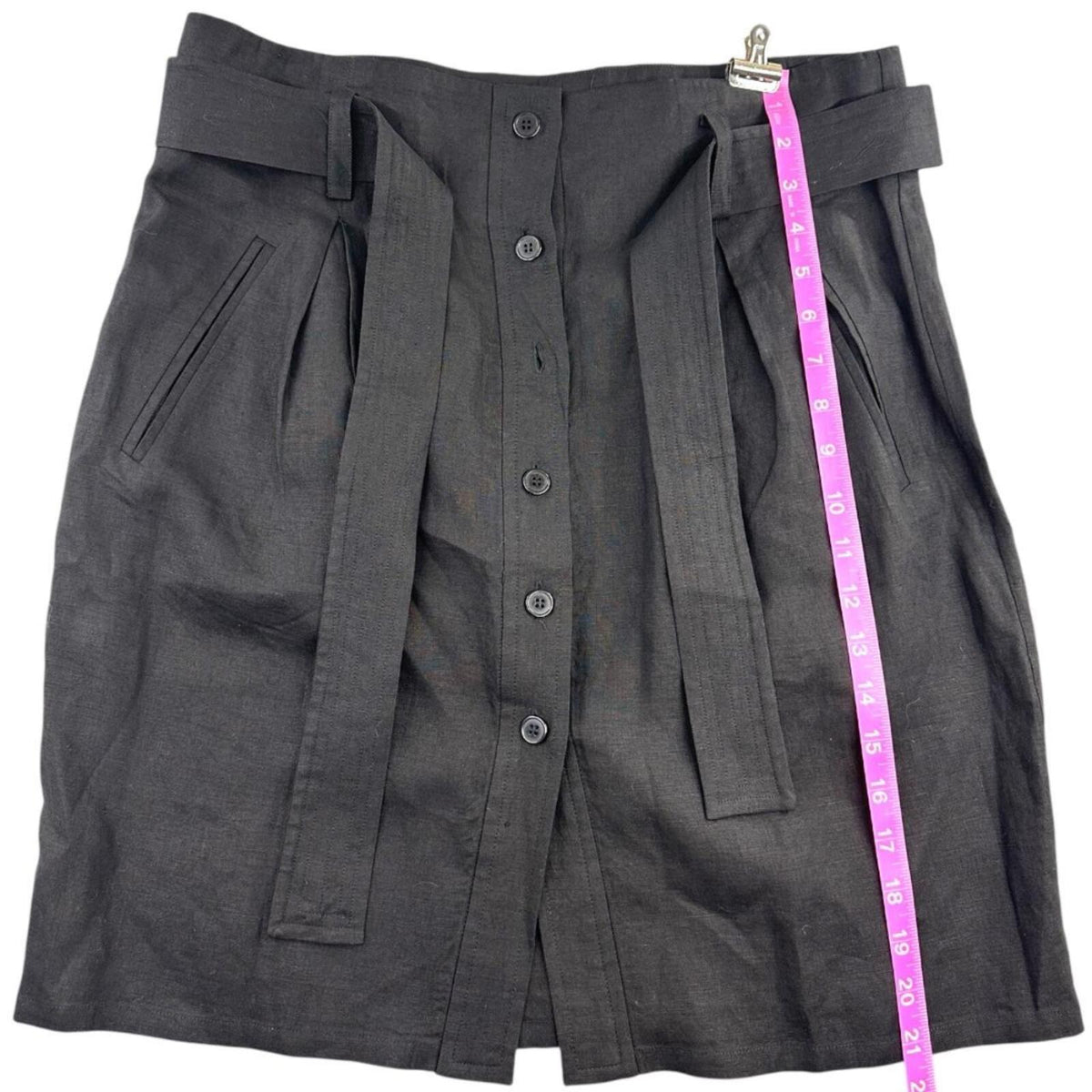 DKNY High Waisted Linen Skirt Black Button Front Belted Waist Y2K