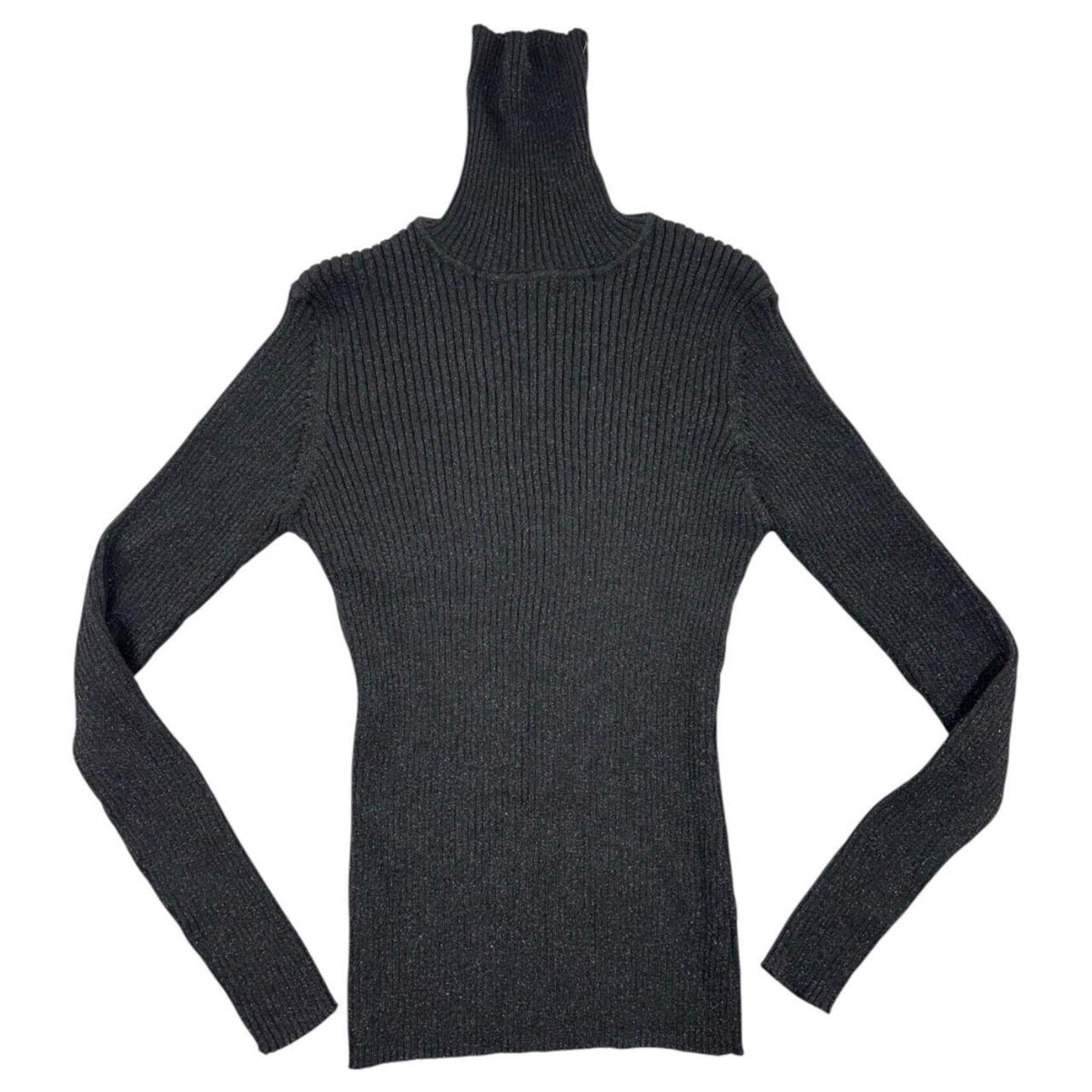 Joseph A Black Metallic Ribbed Knit Turtleneck Sweater Slim Fit Glam