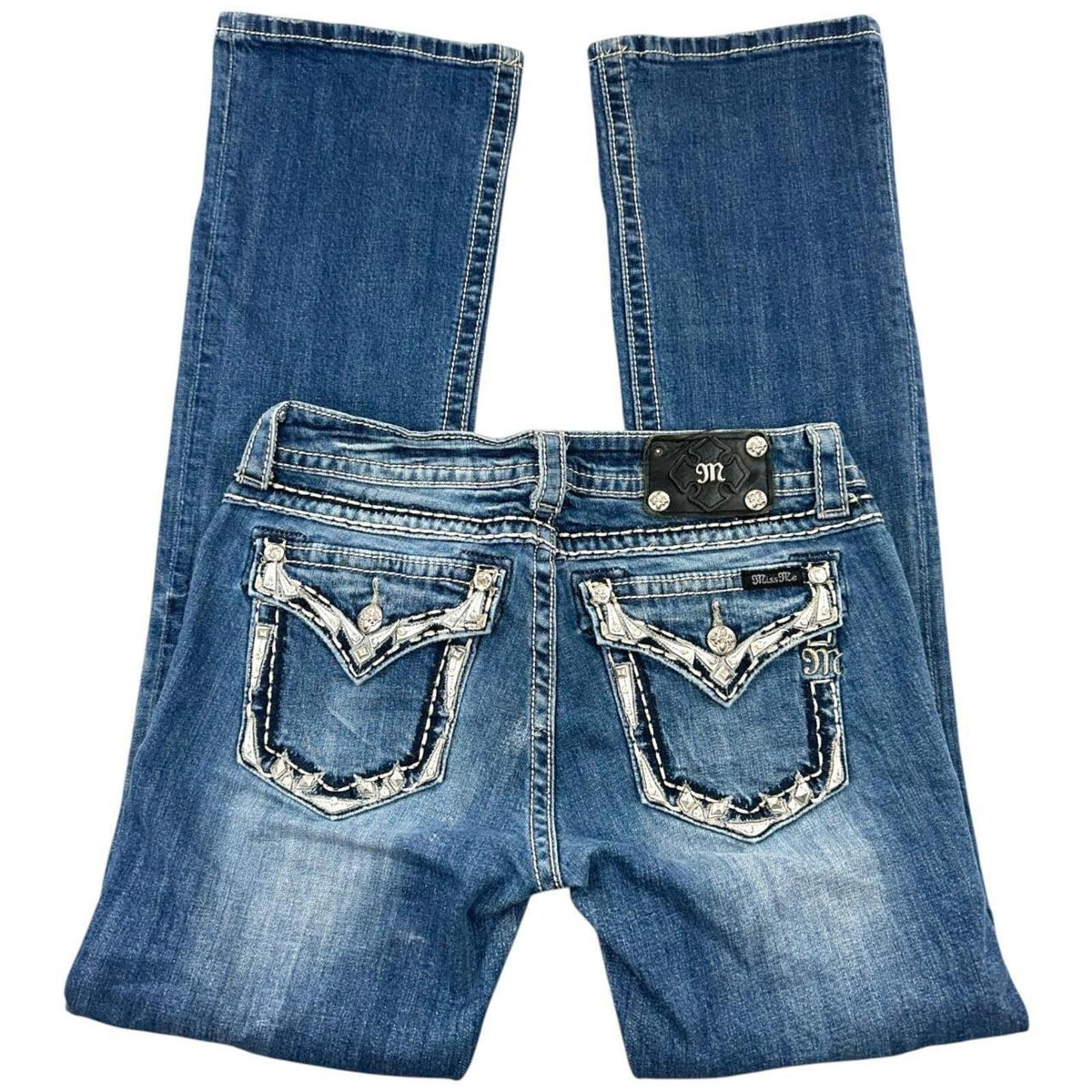 Miss Me Vintage Y2K Embellished Bootcut Jeans Blue Rhinestone Rivets