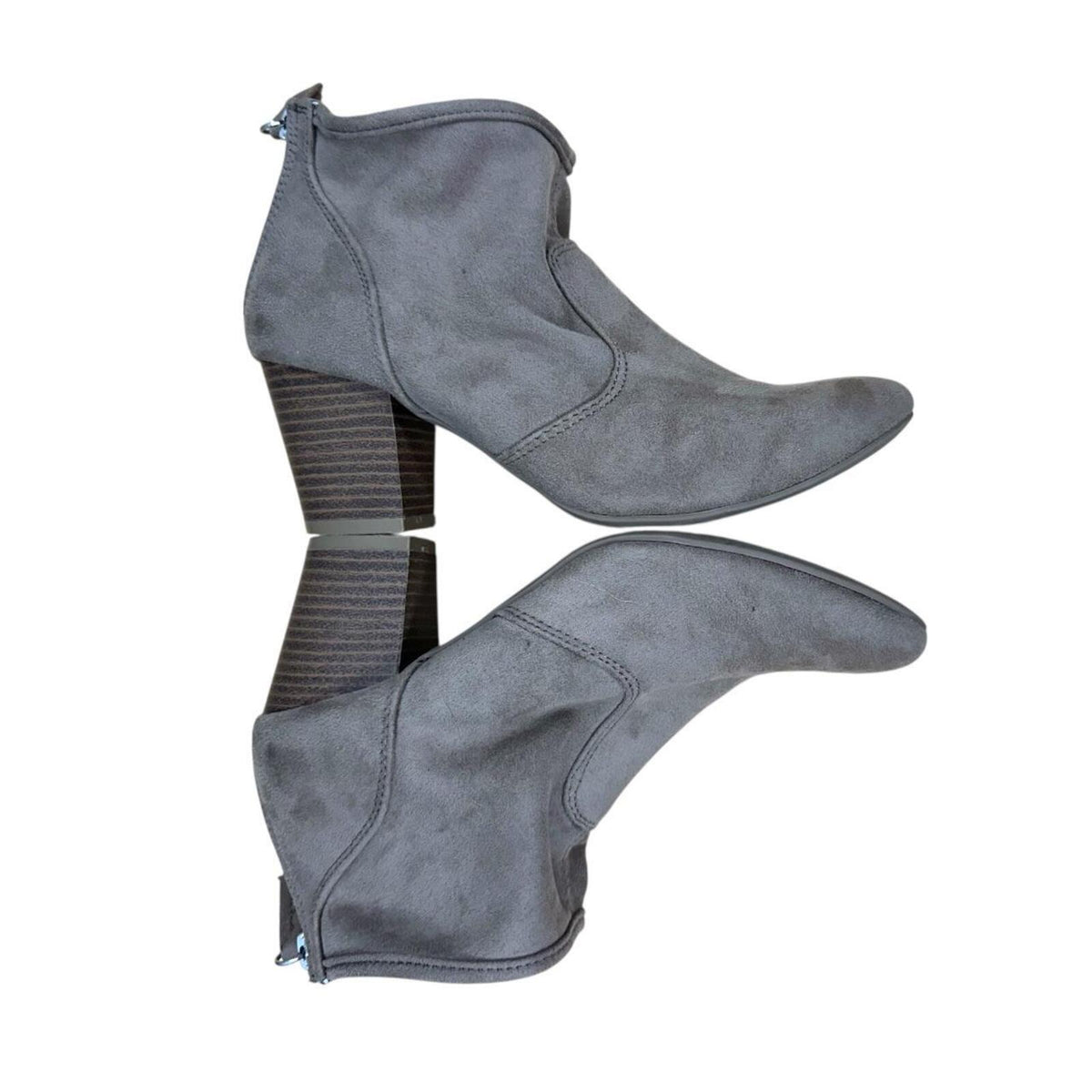 Qupid Taupe Faux Suede Ankle Boots with Block Heel