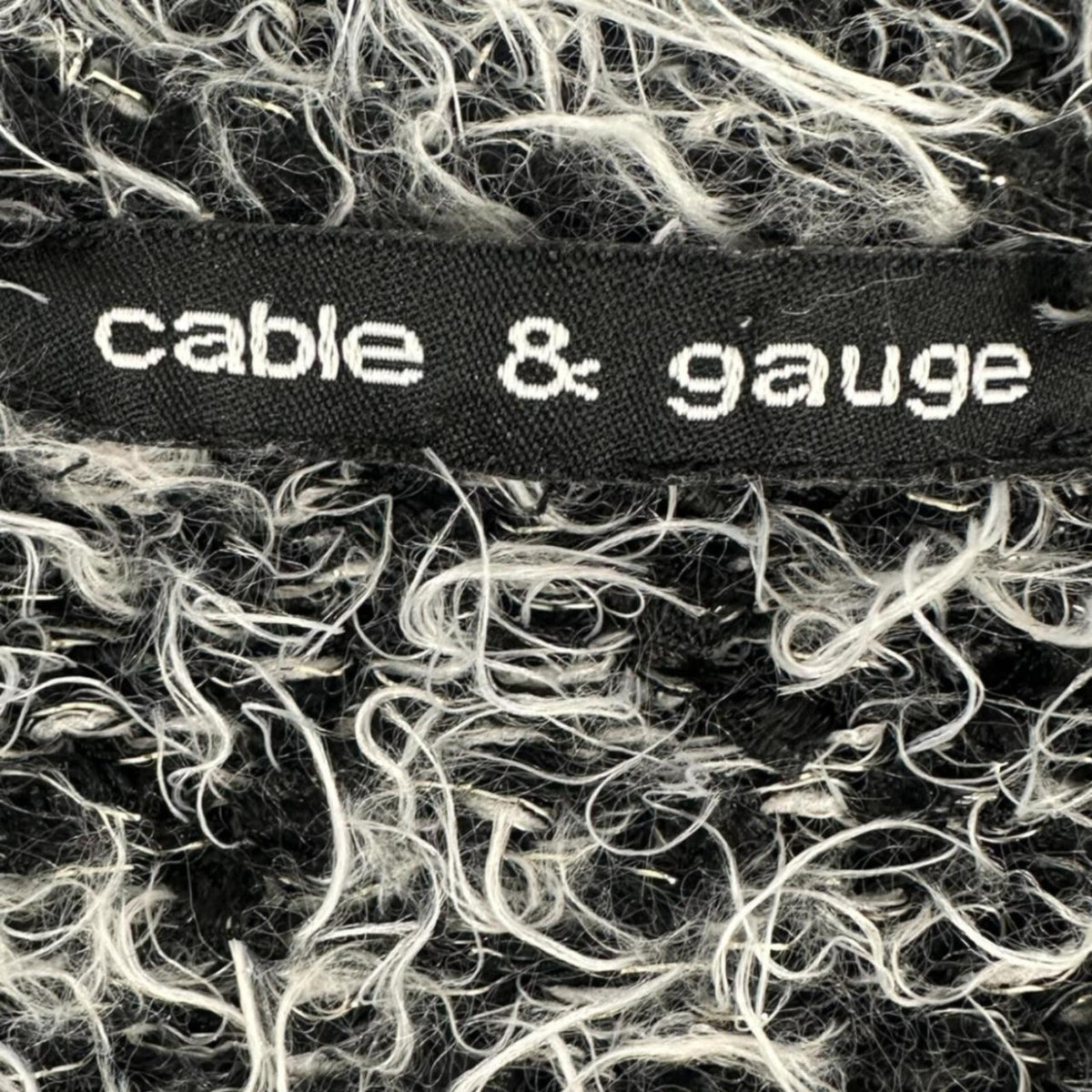 Cable & Gauge Fuzzy V Neck Sweater Black White Marled Knit Retro Whimsigoth