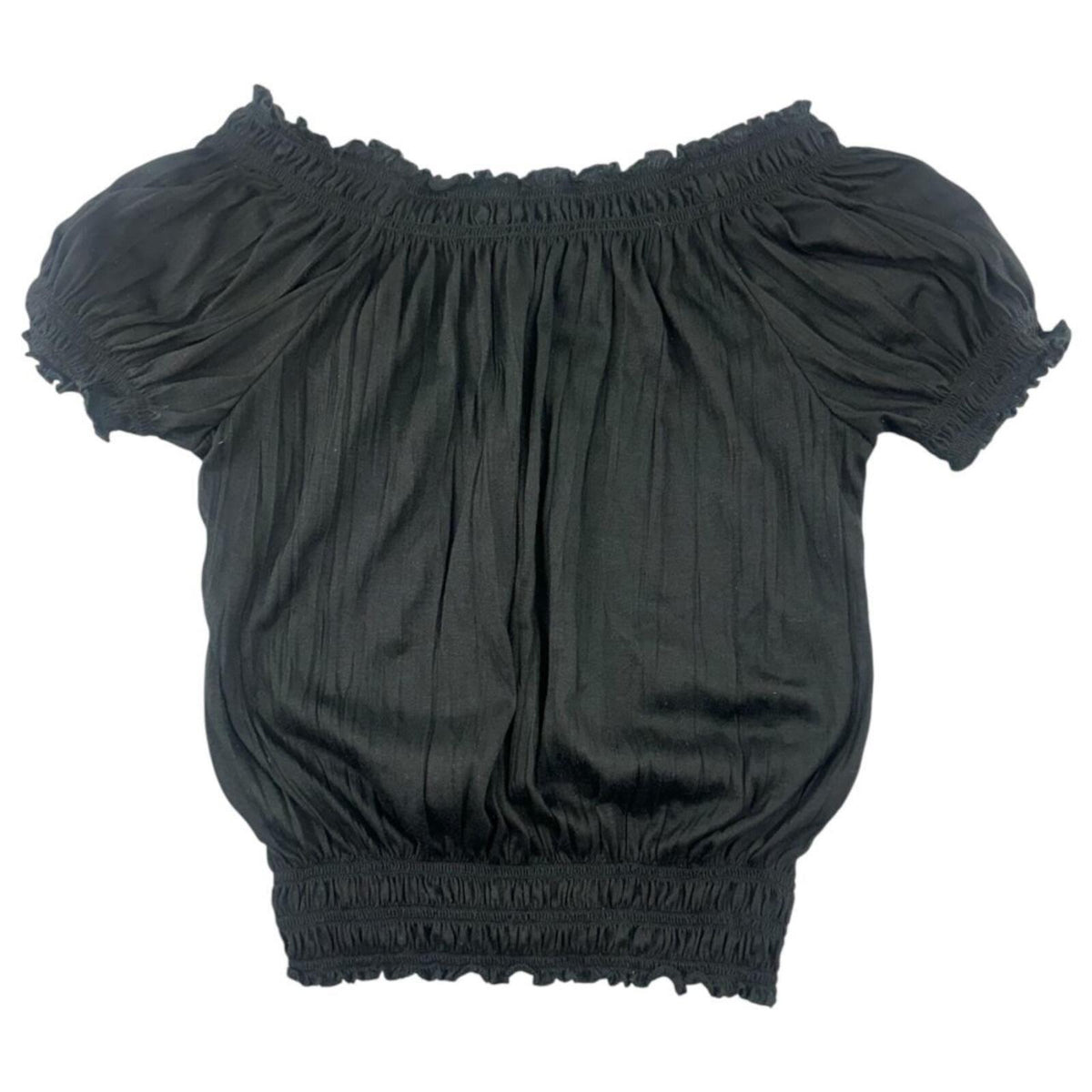 Belle Du Jour Black Off The Shoulder Smocked Waist Peasant Top Bohemian Y2K