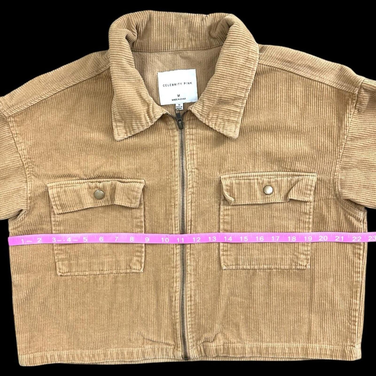 Celebrity Pink Cropped Corduroy Shacket Jacket Tan Boho Casual Preppy