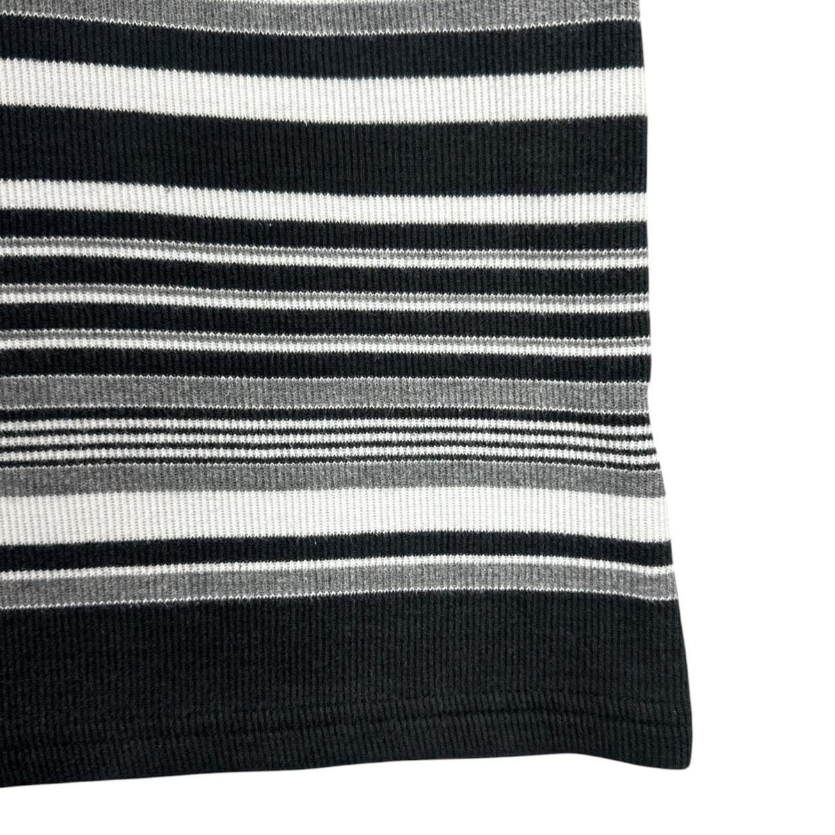 Studio Works Black and White Striped Split Neck Knit Top