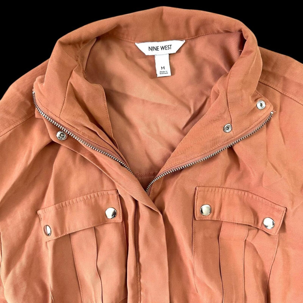 Nine West Belted Utility Military Shacket Pink Orange Bohemian Casual Preppy