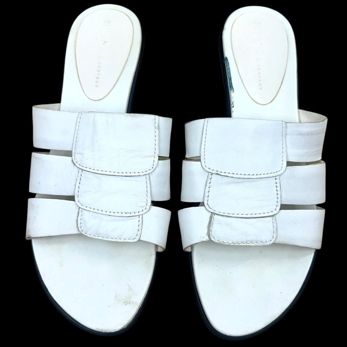 Nine West White Leather Slide Sandals Low Block Heel