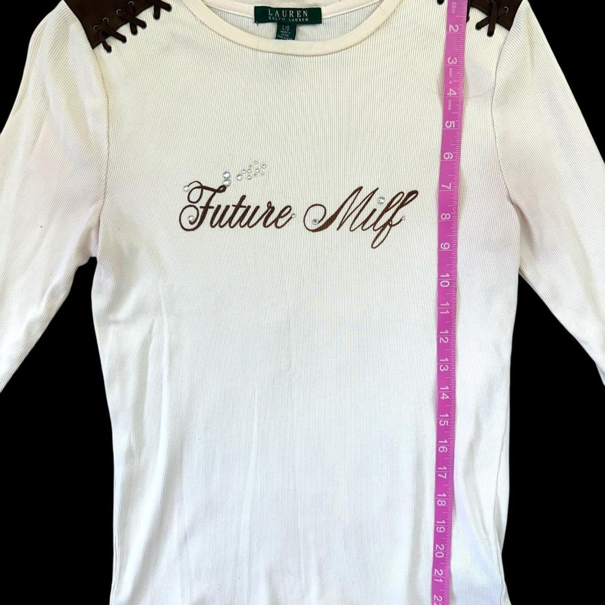 Lauren Ralph Lauren Y2K Cream and Brown 'Future Milf' 3/4 Length Long Sleeve