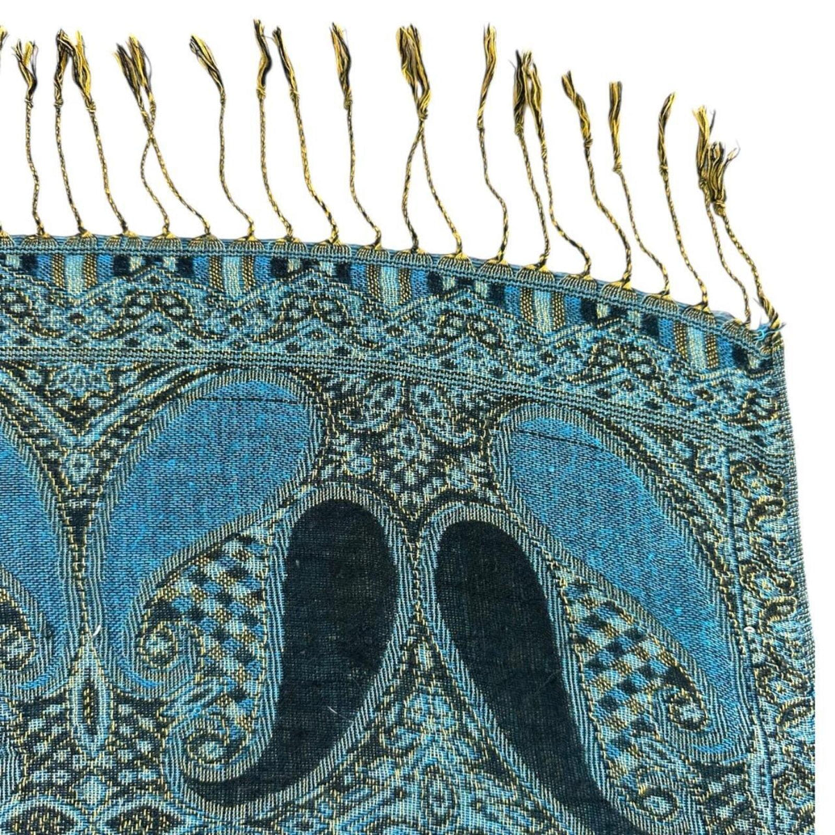 Blue Green Paisley Pashmina Silk Blend Shawl Scarf Wrap