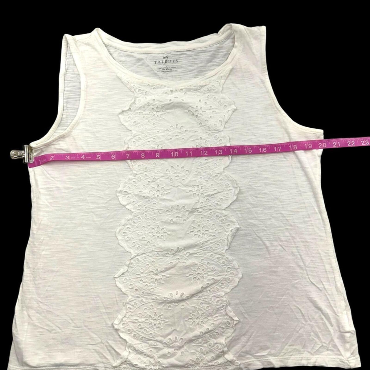 Talbots White Tank Top Large Bohemian Cottage Style Sleeveless