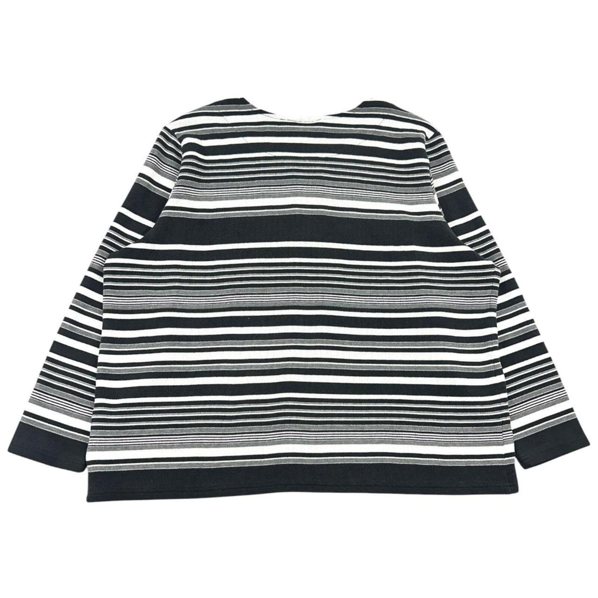 Studio Works Black and White Striped Split Neck Knit Top