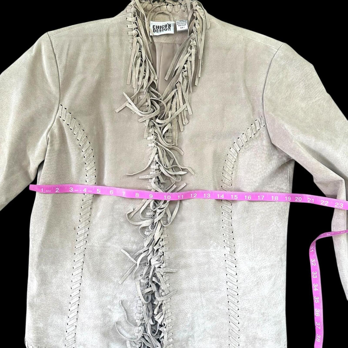 Chico's Taupe 100% Leather Fringe Jacket Bohemian Western