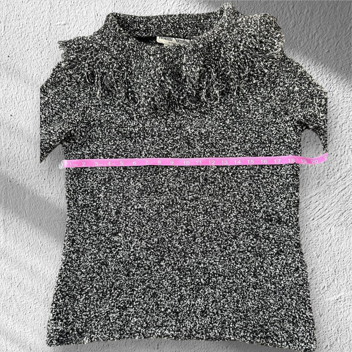 Ronni Nicole by Ouida Gray and Black Sweater with Ruffle Shoulder Detail Casual