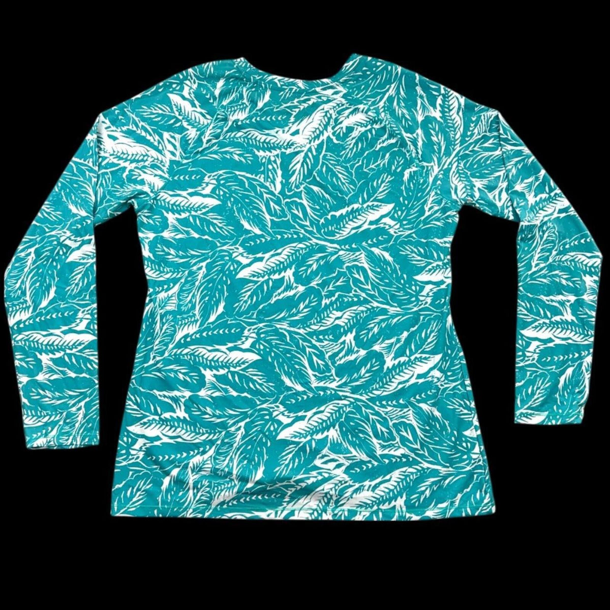 Reel Legends Long Sleeve Swim Shirt Blue Teal Leaf Pattern UPF Sun Shirt