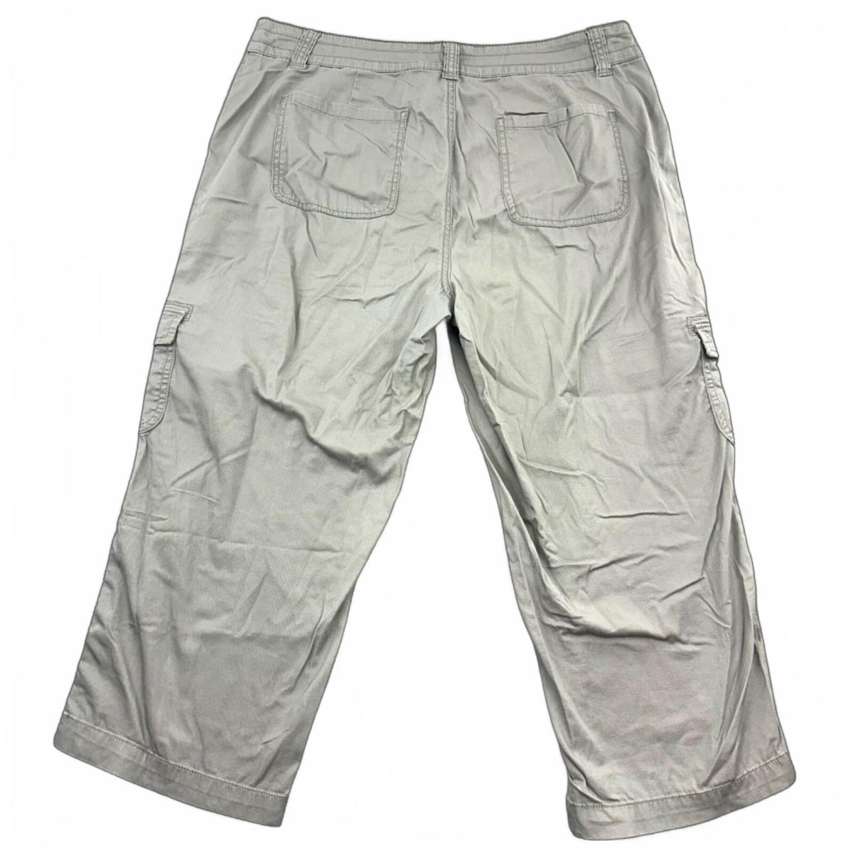 Y2K Khaki Gray Cropped Cargo Pants with Embroidered Side Detail