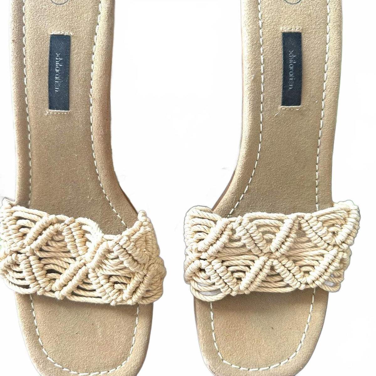 Xhilaration Y2K Macrame Chunky Flared Block Heel Sandals Tan Brown