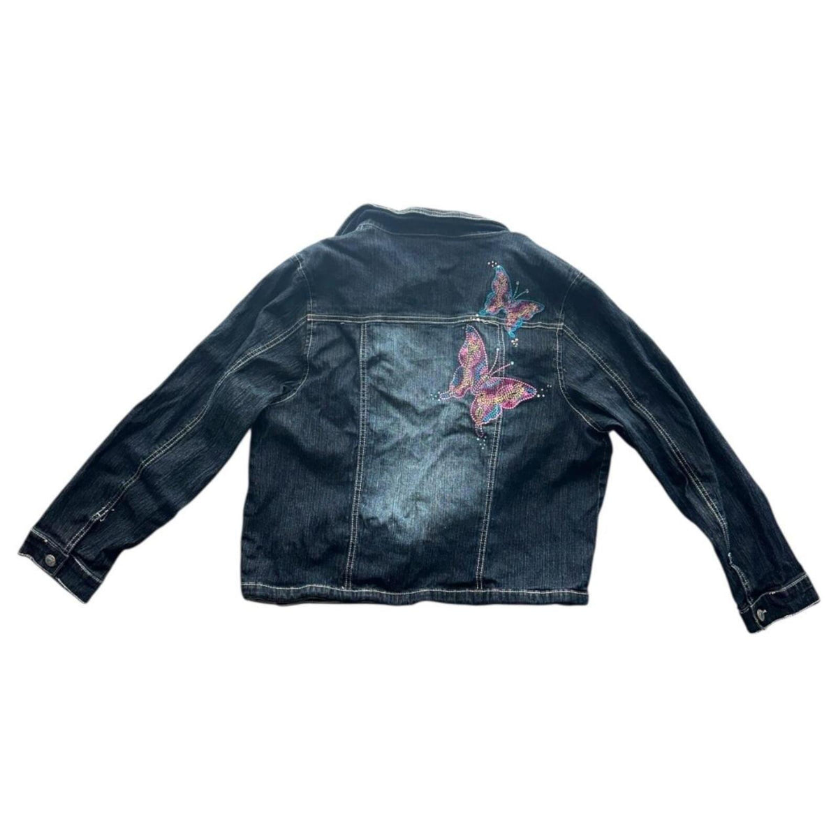 Arizona Jean Company Y2K Butterfly Embroidered Denim Jacket in Dark Wash