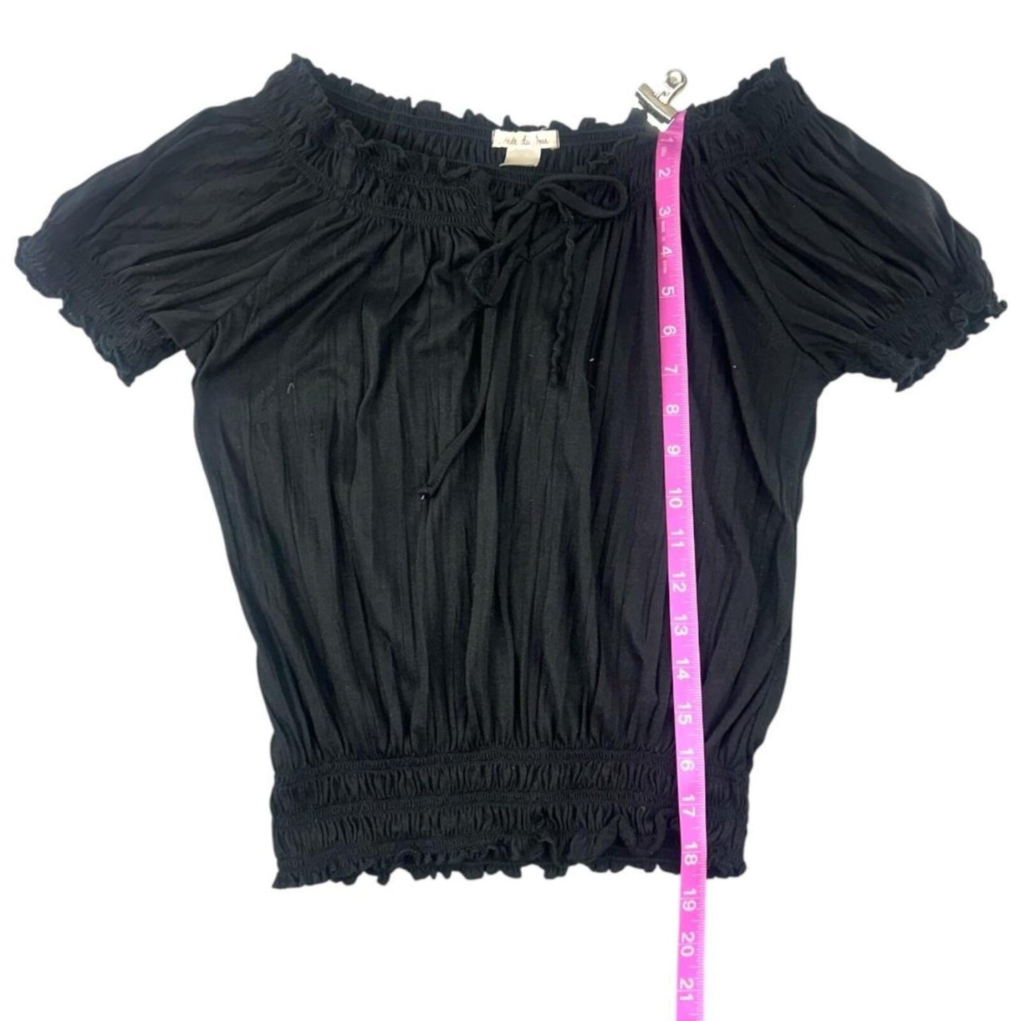 Belle Du Jour Black Off The Shoulder Smocked Waist Peasant Top Bohemian Y2K