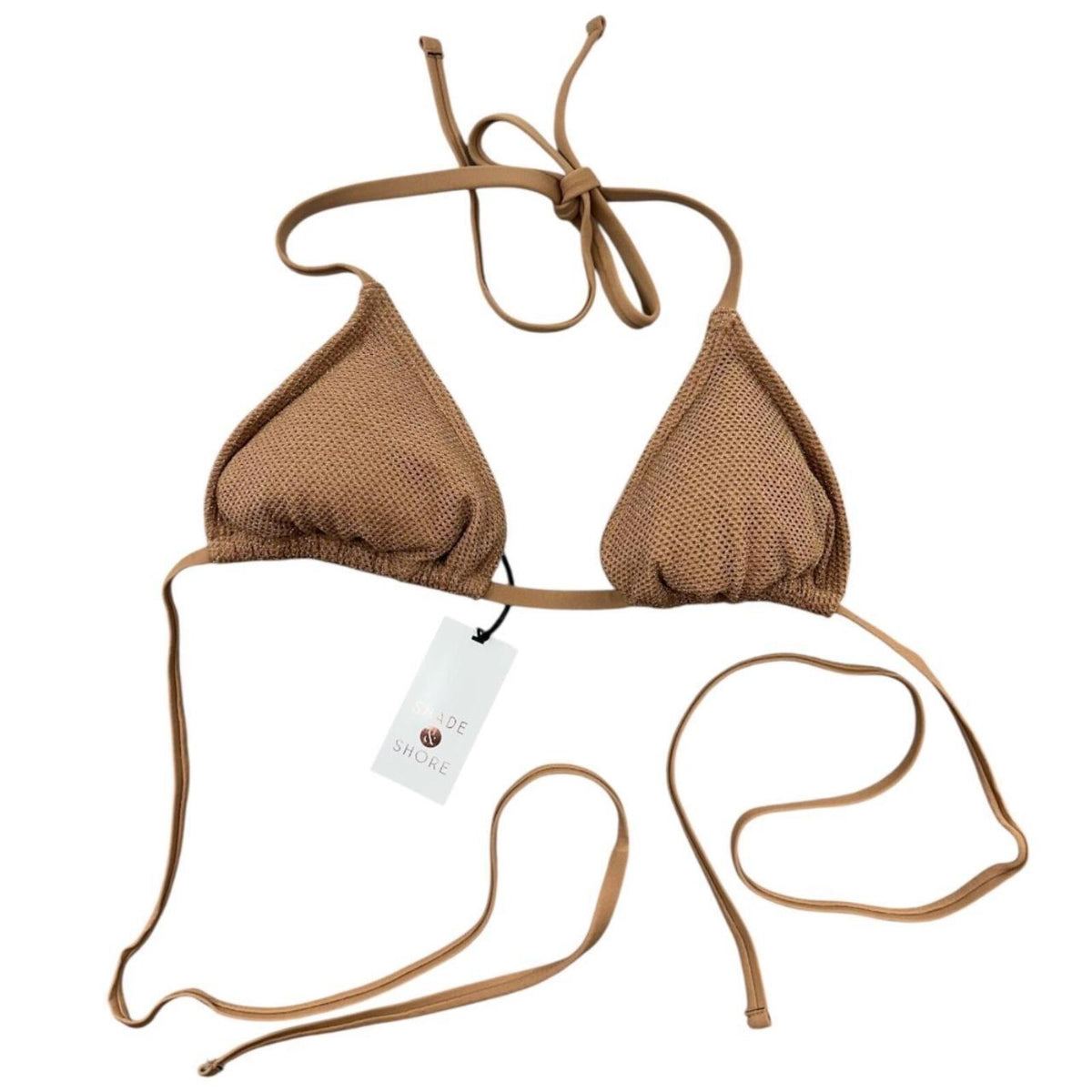NWT Shade & Shore Crochet Strappy Triangle Bikini Top in Bronze Brown Tan