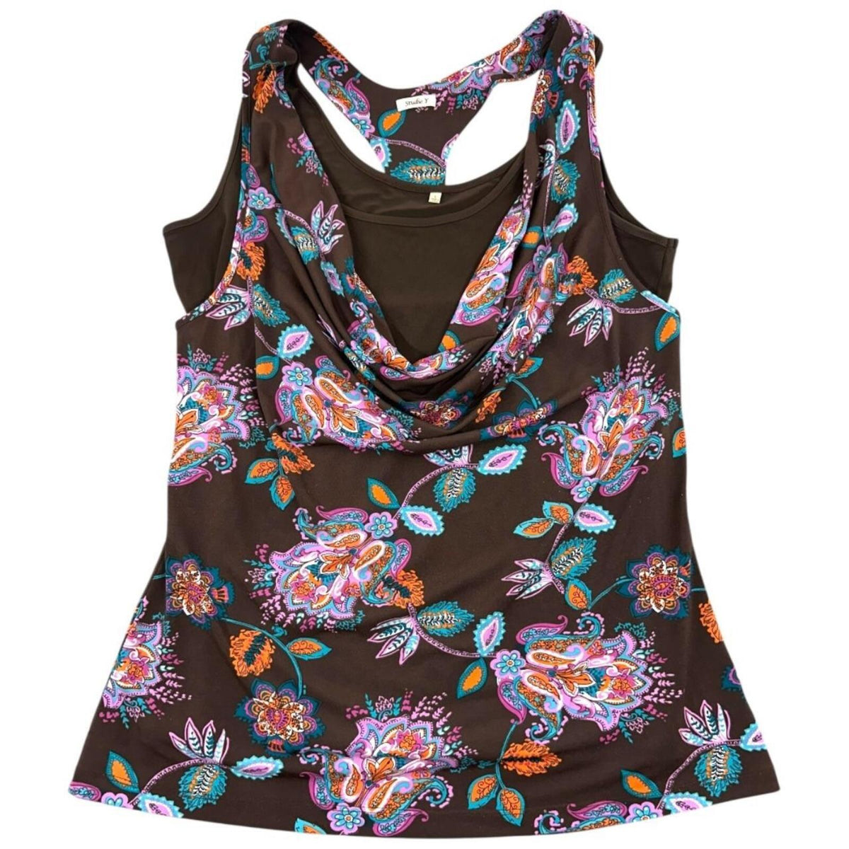 Maurices Studio Y Vintage Y2K Paisley Mesh Layered Top Brown Purple
