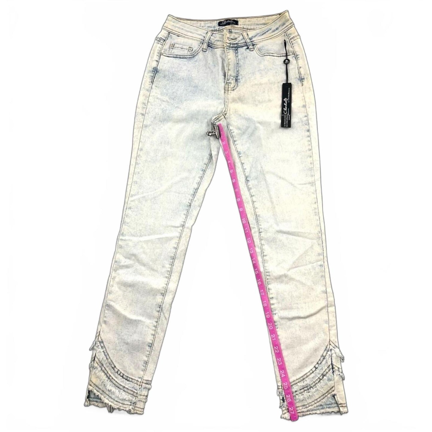 NWT Charlie B Triple Tiered Fringe Denim Ankle Pants Blue Y2K Indie Bohemian