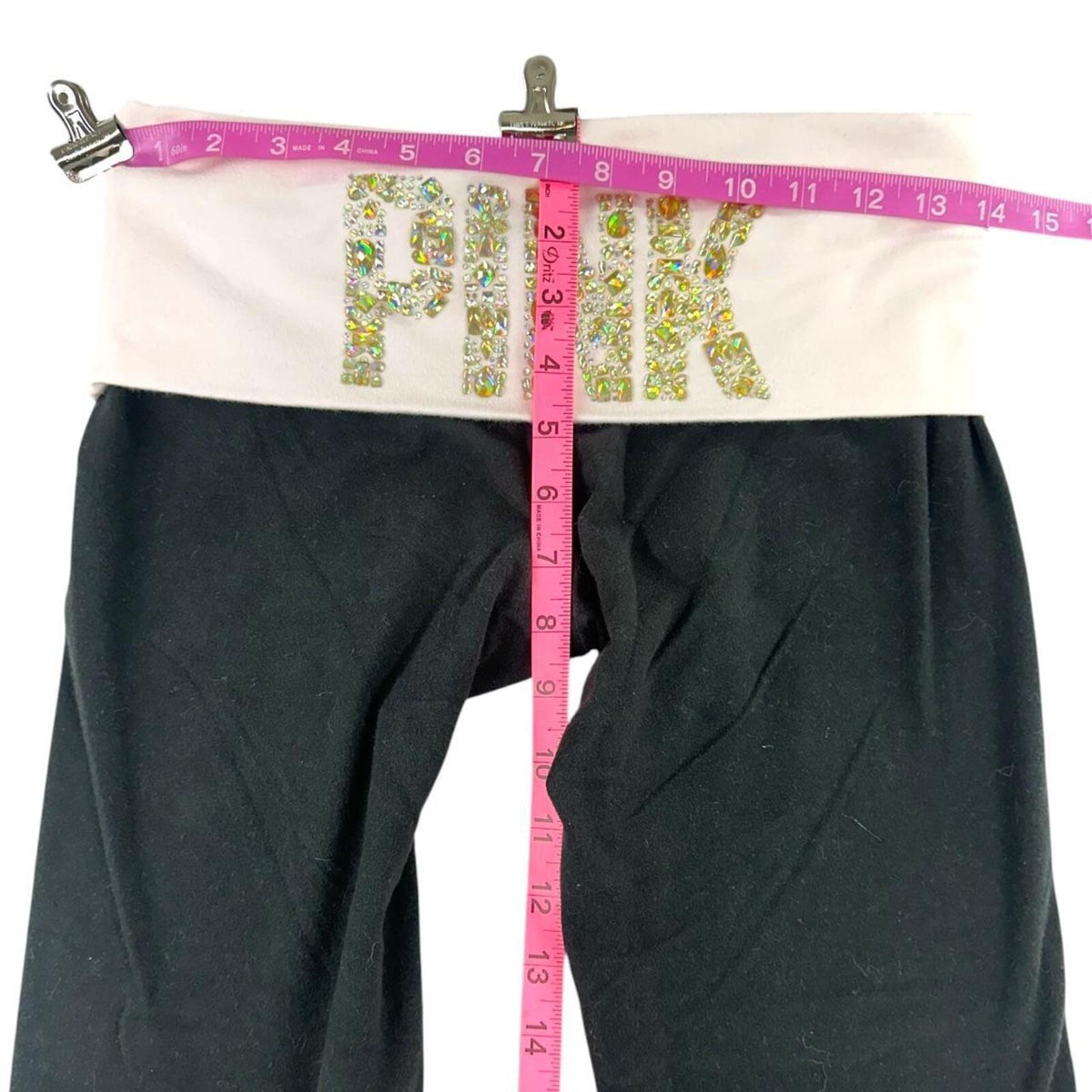 Victoria's Secret PINK Y2K Foldover Leggings with Rhinestone Logo Vintage 2012