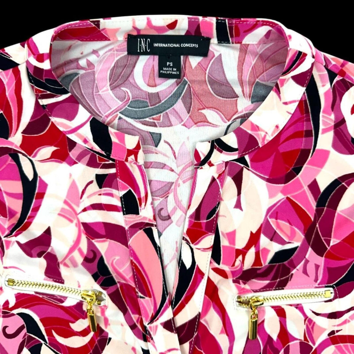 INC International Concepts Printed Zip Pocket Top Pink